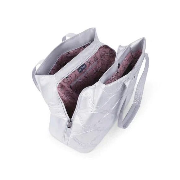 Lug Tempo Tote Metallic Silver Trolley Sleeve Padded Handles Cell Phone Pocket - Picture 11 of 16